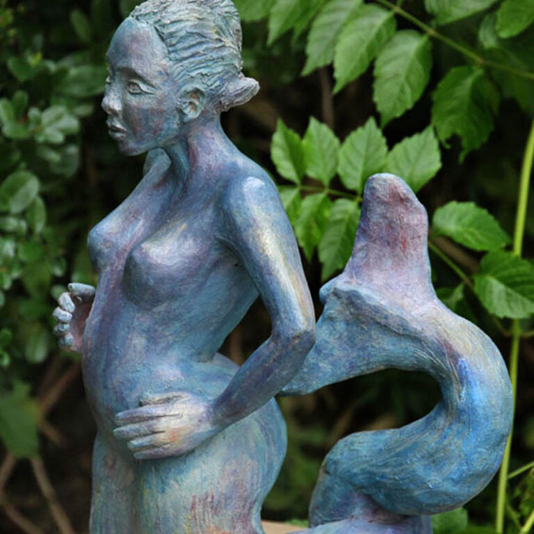 Sculpture Sirène avec patine bleue